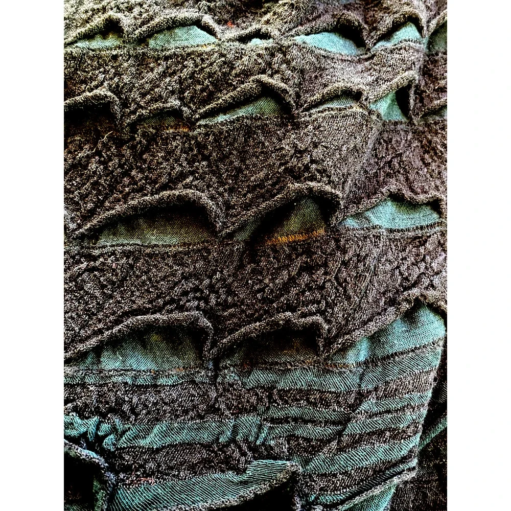 BABETTE SF Unique Wool Cotton Lace Skirt - Tiered Art to Wear Black / Green XS